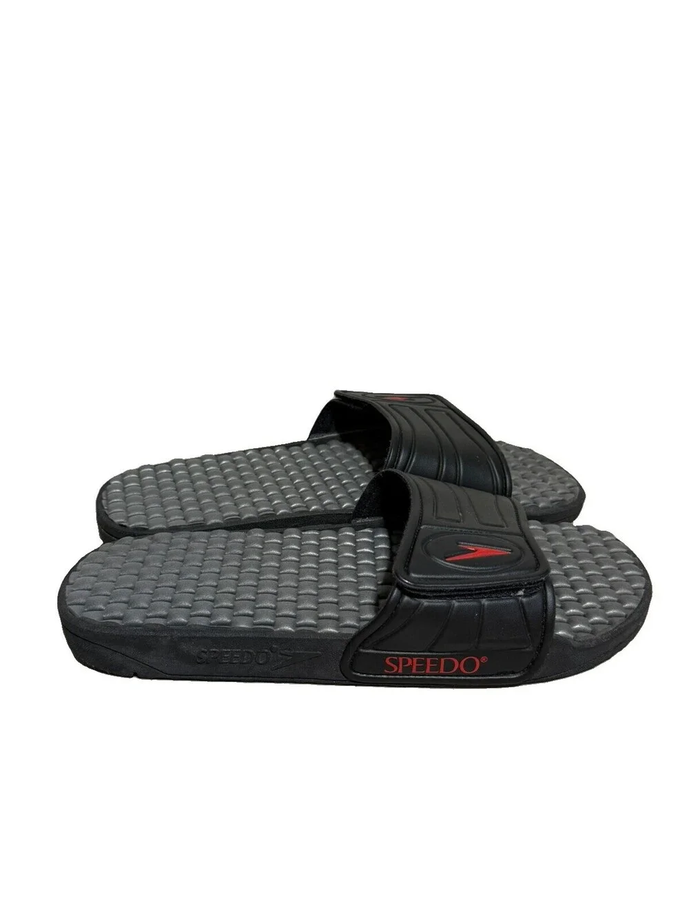 Speedo Mens Slide Sandals USA 13-14 XL Black Gray Adjustable Pool Shower Beach
